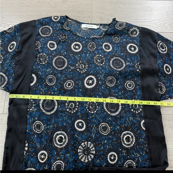 Munthe Blue and Black Patterned Silk Shirt Midi Dress - Picture 3 of 8
